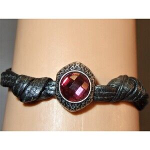 Stylish Red rhinestone slider Hand knotted soft Grey Italian leather Bracelet